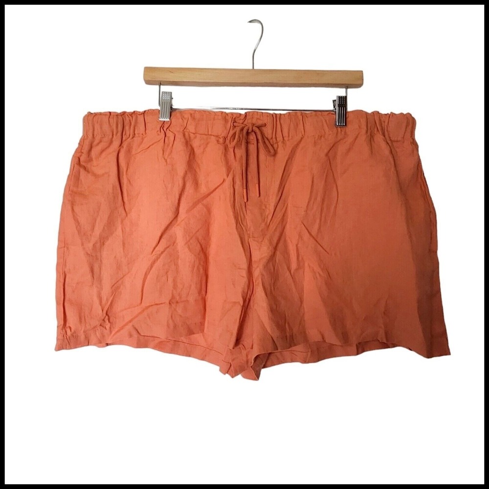 Mango 100%‎ Linen Shorts Orange Plus size 2XL NWT Pockets